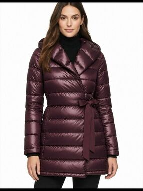 Donna Karan New York Shawl Collar Puffer Coat, claret, size S